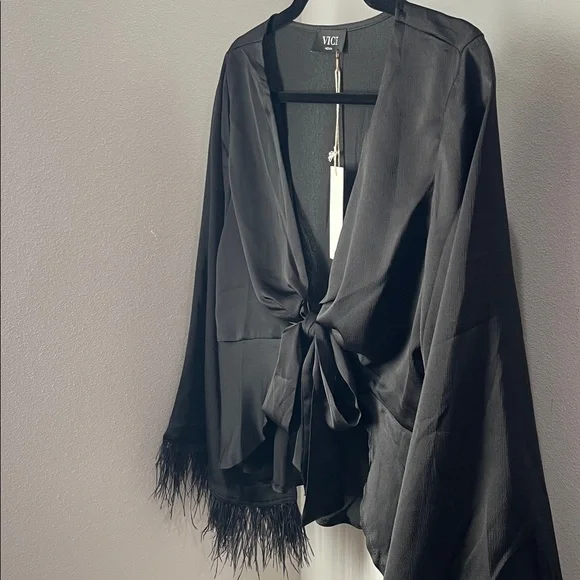 NWT VICI black satin like blouse - Picture 3 of 6
